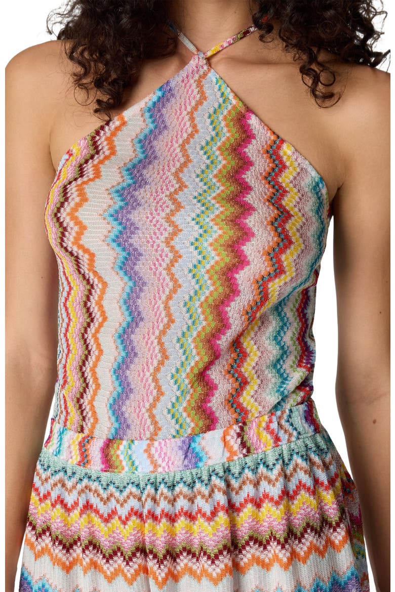 Short Jumpsuit In Lamé Viscose With Pixel-effect Zigzag Pattern, Alternate, color, Multicoloured