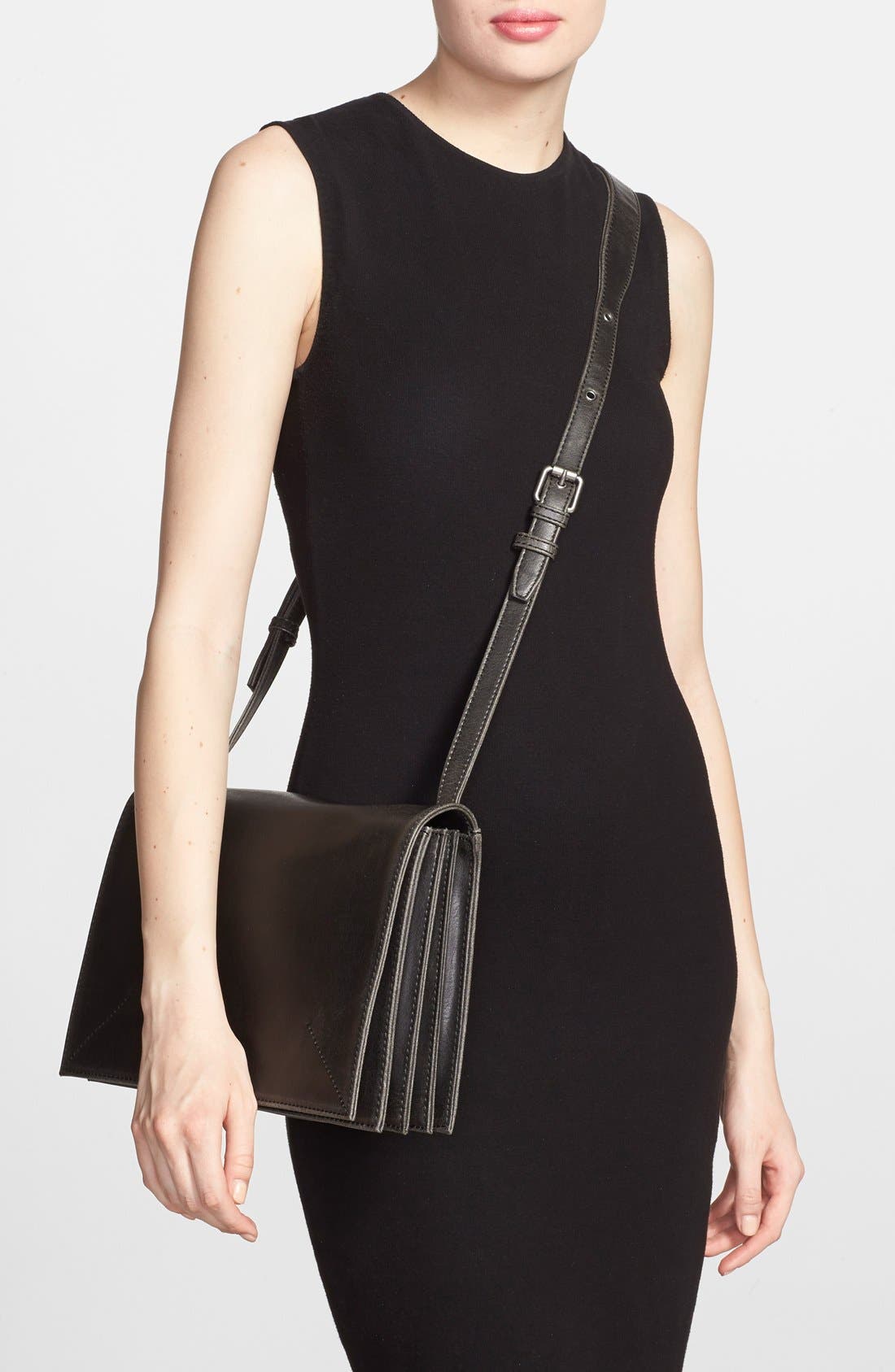 'Tardy' Vegan Leather Crossbody Accordion Satchel, Alternate, color, BLACK
