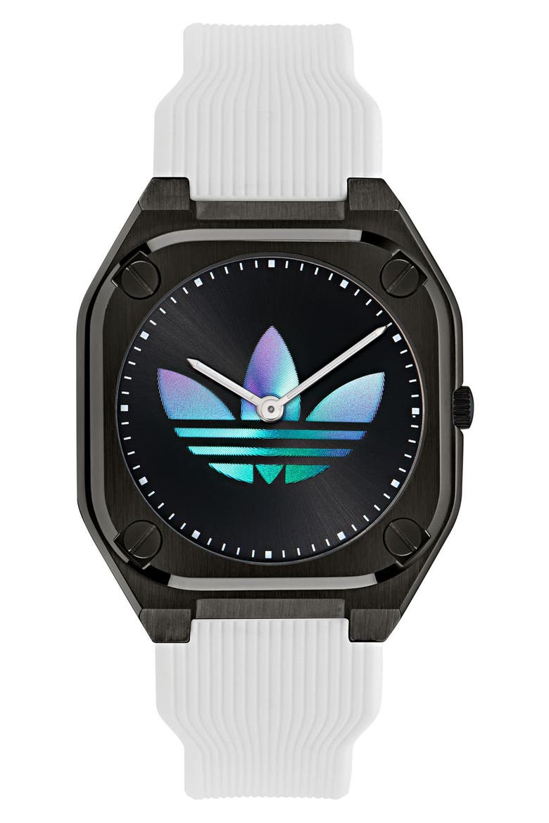 City Tech Black Thin Silicone Strap Watch, 39mm, Main, color, WHITE