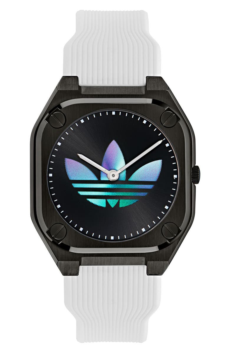 adidas City Tech Black Thin Silicone Strap Watch, 39mm, Main, color, White