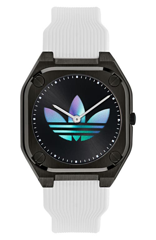 Adidas Originals Adidas City Tech Black Thin Silicone Strap Watch, 39mm In White