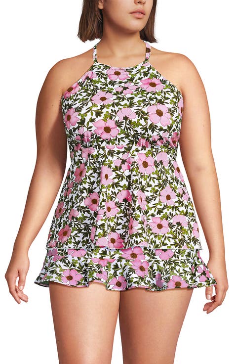 Plus Size Flutter High Neck Halter Tankini Top
