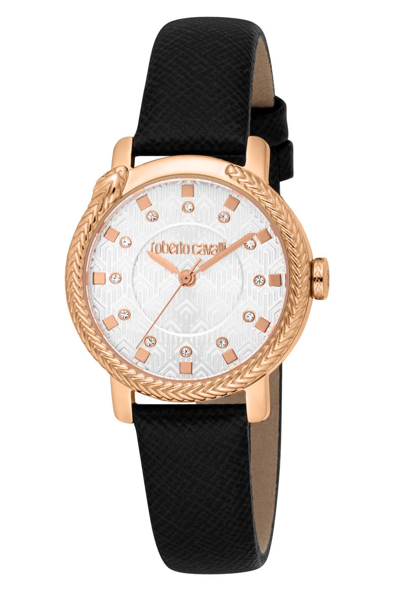 Solina Leather Strap Watch, 30mm, Main, color, BLACK