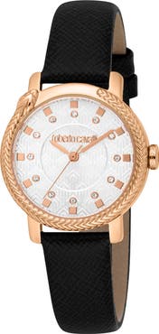 Roberto Cavalli Solina Leather Strap Watch, 30mm