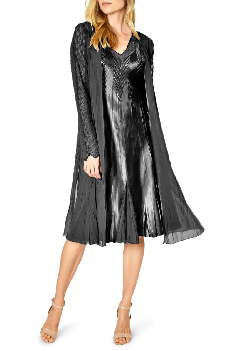 Komarov Charmeuse & Chiffon A-Line Dress with Duster Jacket, Main, color,