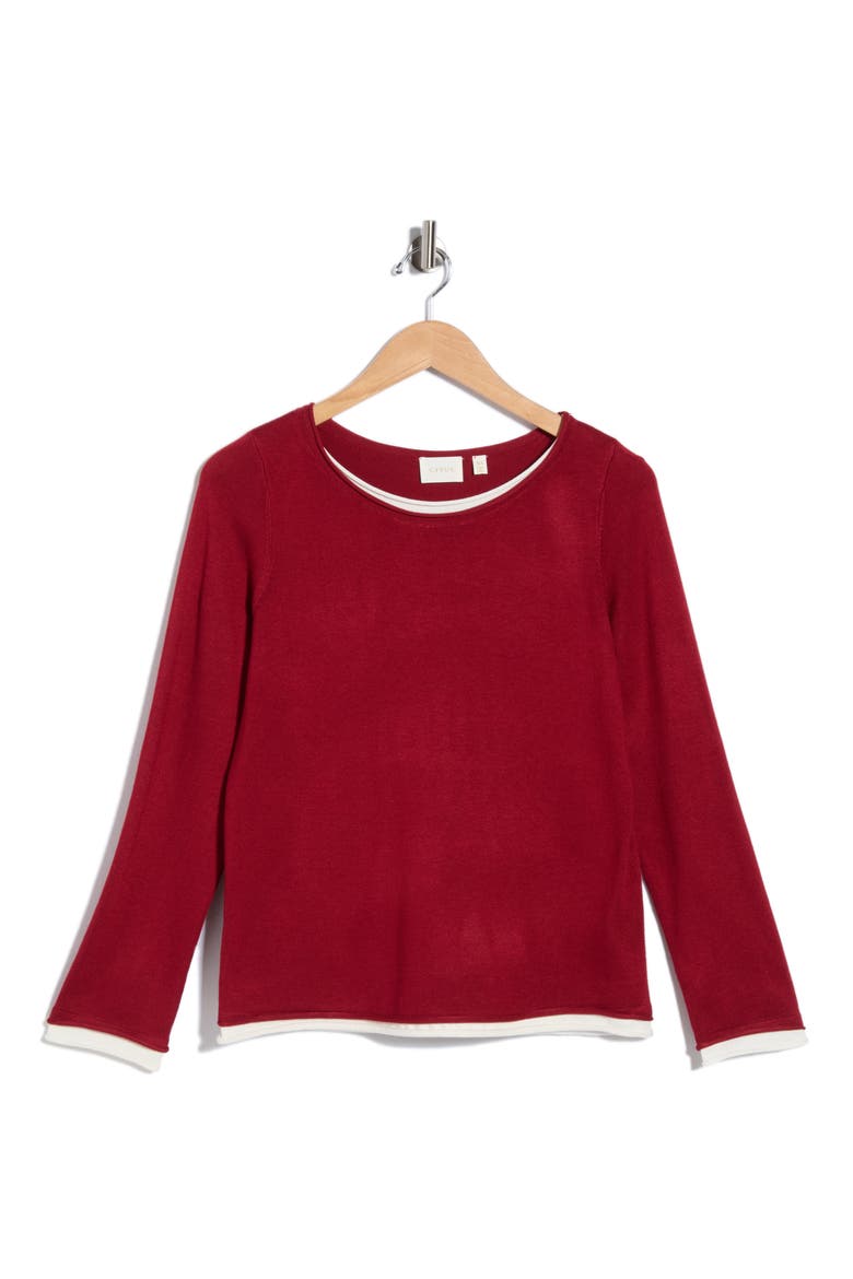 Twofer Sweater, Alternate, color, RED CURRANT / CREAM