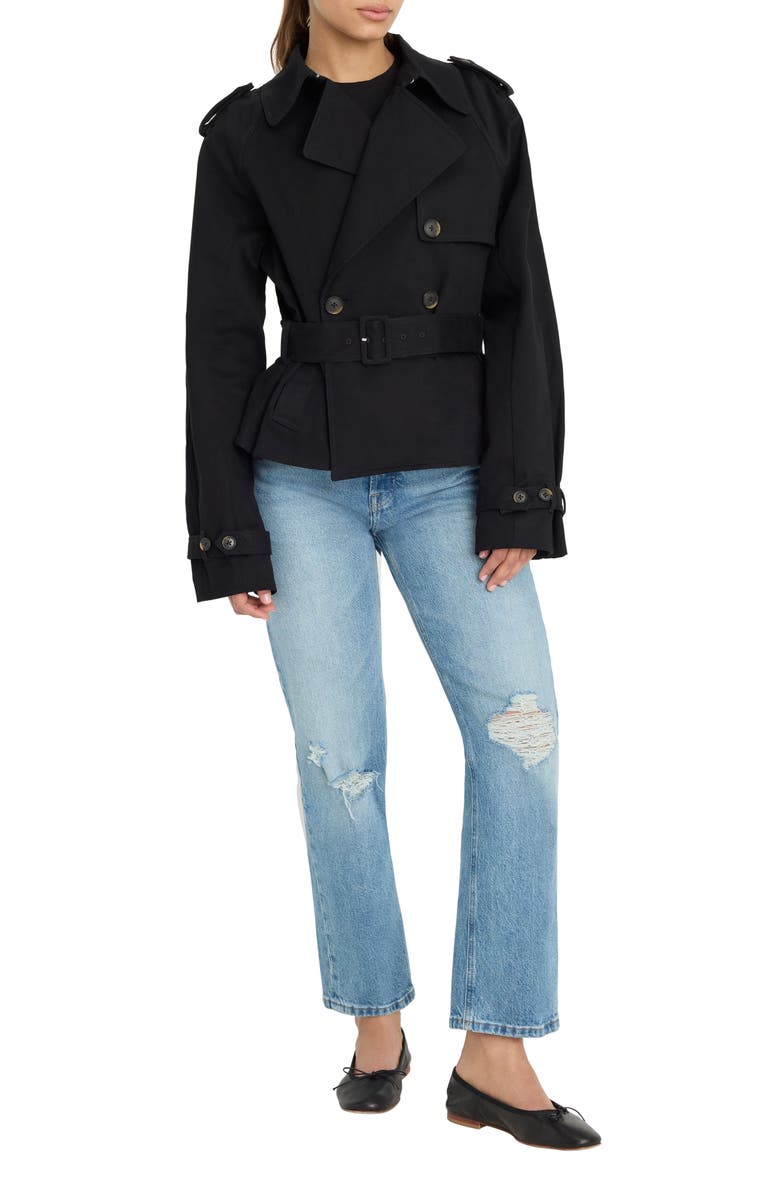 Good American Crop Trench Jacket, Alternate, color, Black001