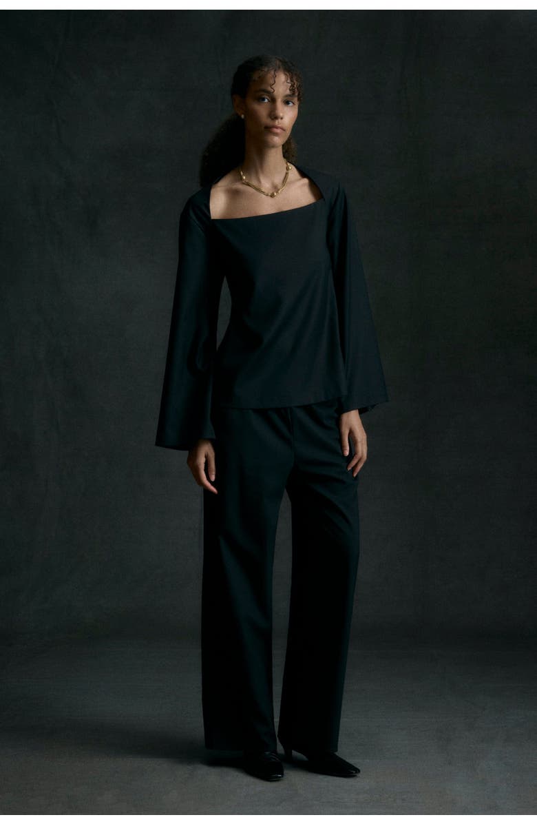 Modern Citizen Tatiana Wide-Neck Flare-Sleeve Blouse, Alternate, color, Black