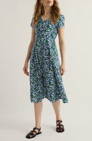 Seasalt Cornwall Pier View Frond Print Flare Stretch Organic Cotton Dress