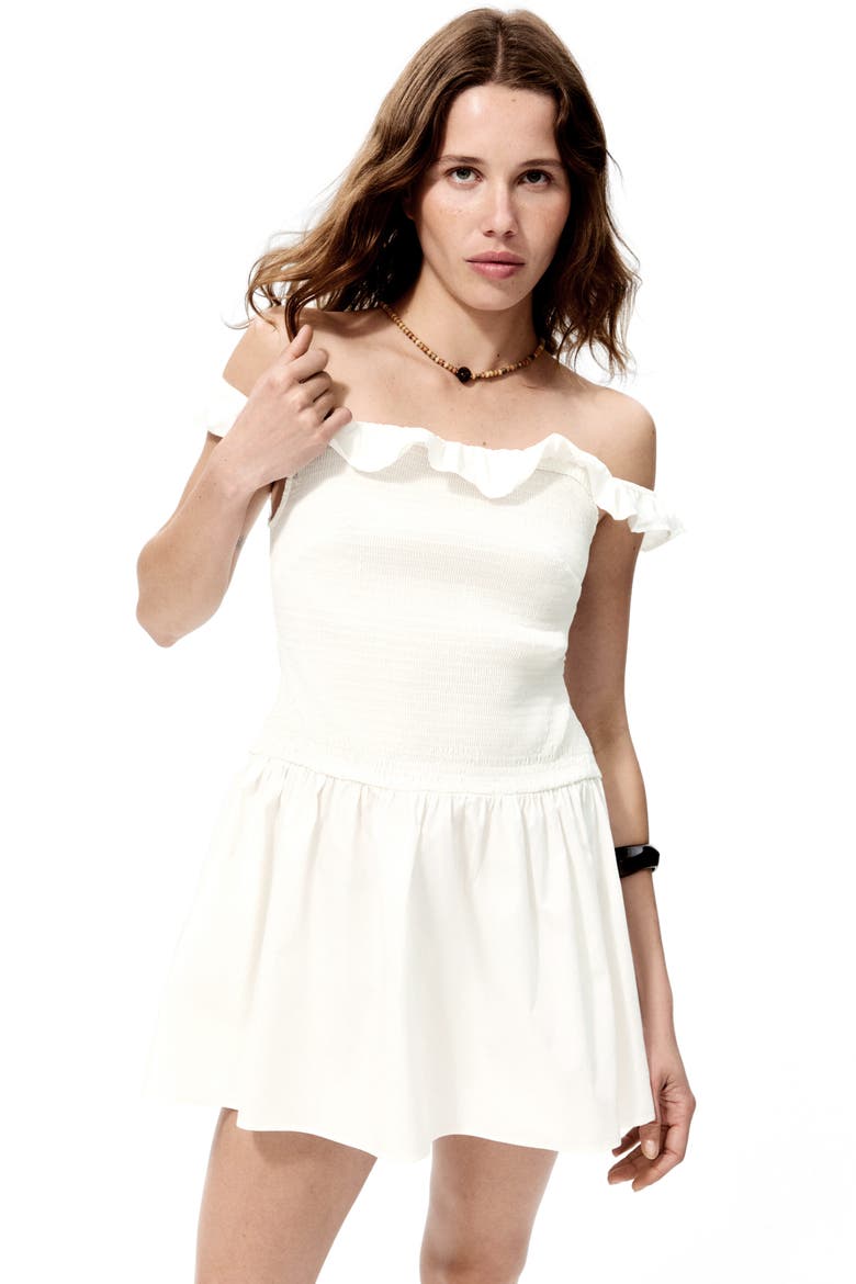 Smocked Off-the-shoulder Dress, Alternate, color, White