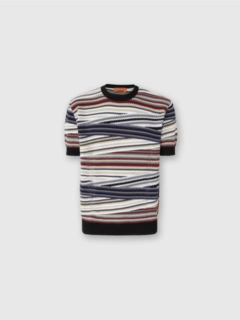 Short Sleeve T-shirt With Striped Micro Zigzag