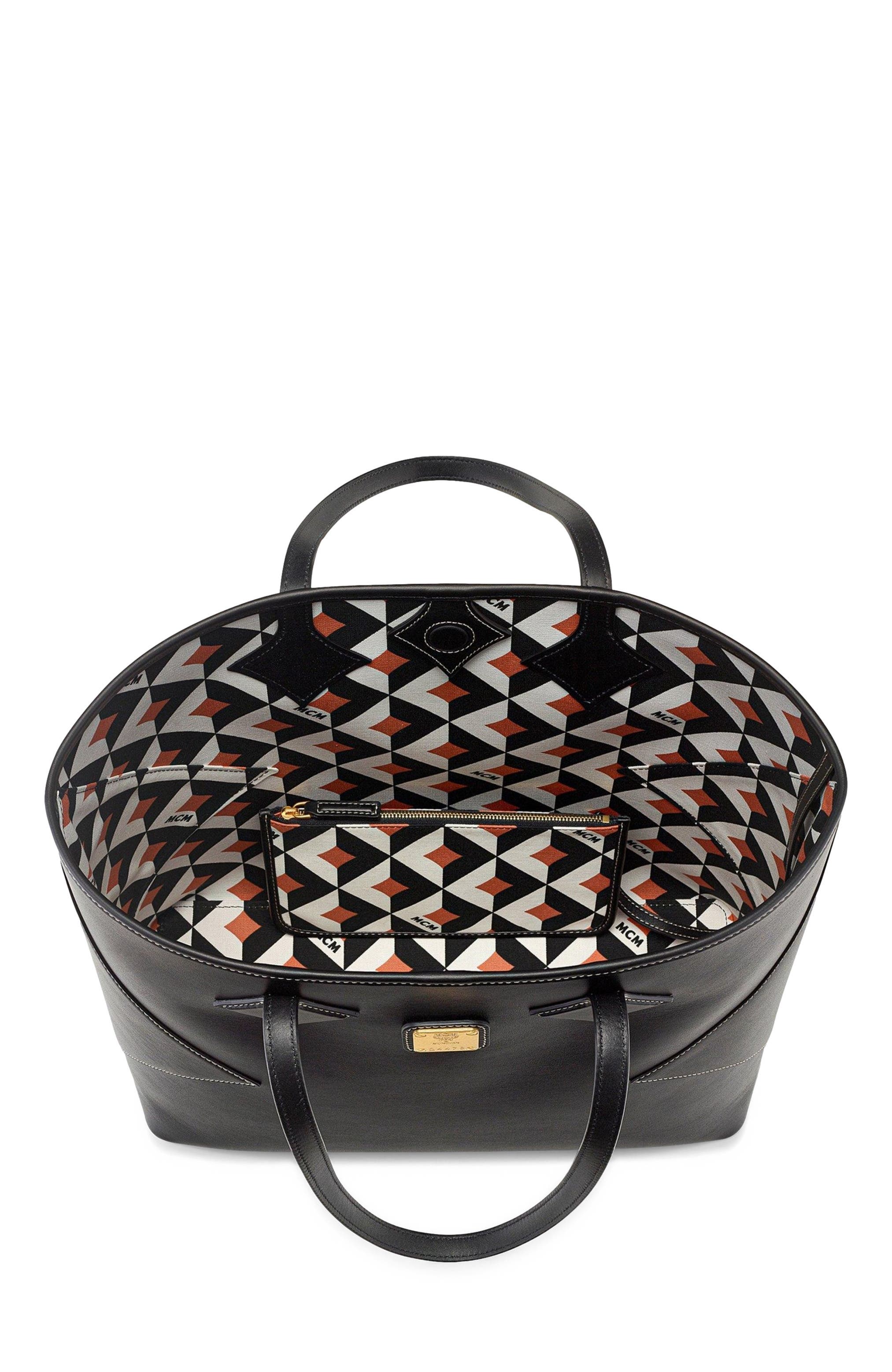 MCM Large Dia Shopper in Calfskin Leather, Alternate, color, Black