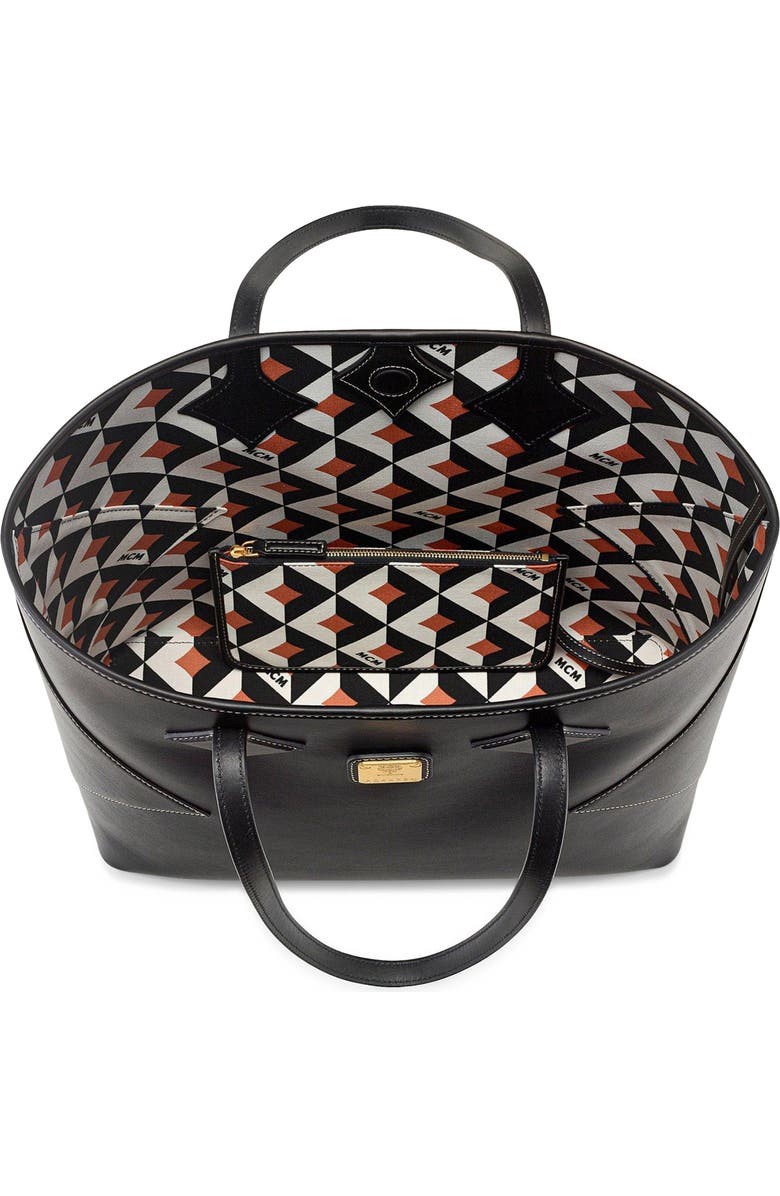 MCM Large Dia Shopper in Calfskin Leather, Alternate, color, Black