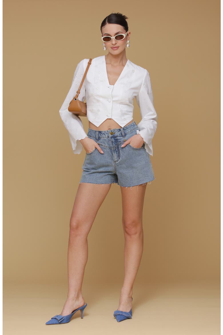 Eyelet Embroidery Crop Cotton Shirt, Alternate, color, OFF WHITE