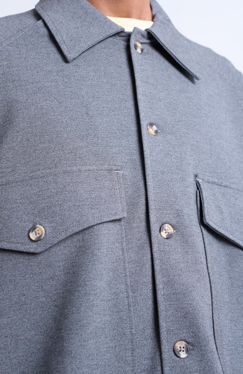 Topman Jersey Button-up Shirt Jacket In Gray