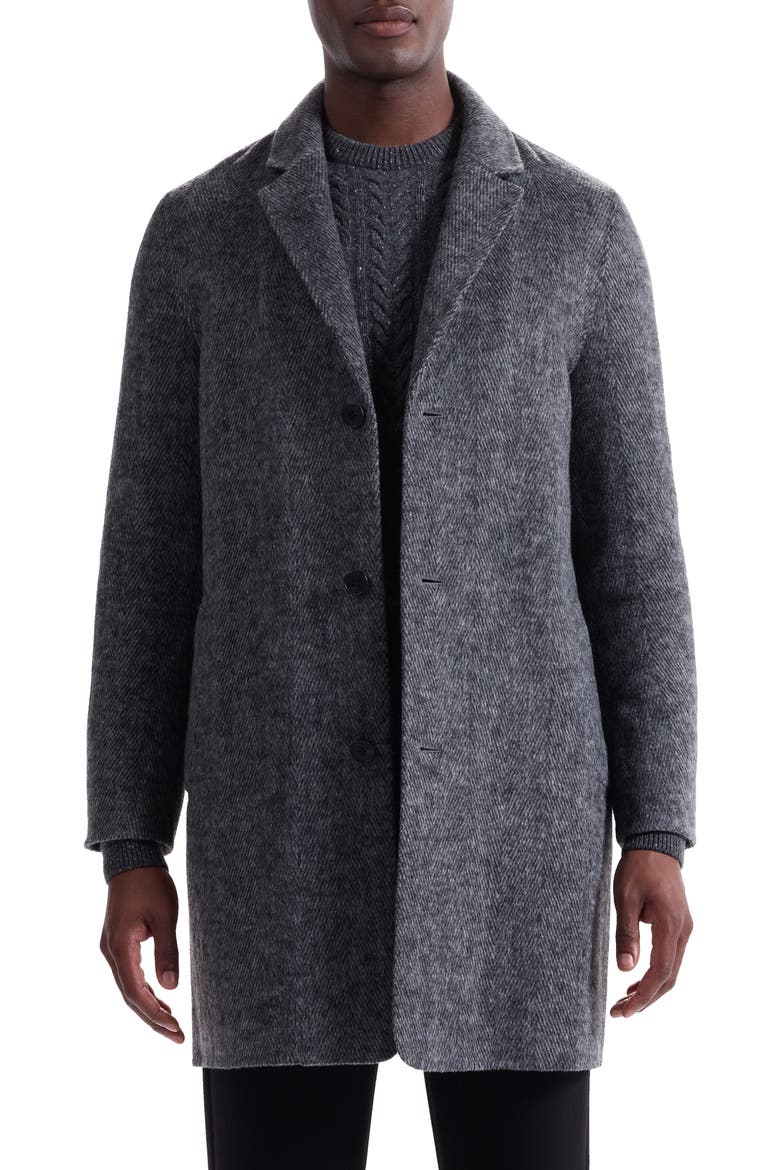 Herringbone Wool Blend Car Coat, Main, color, BLACK/ GREY
