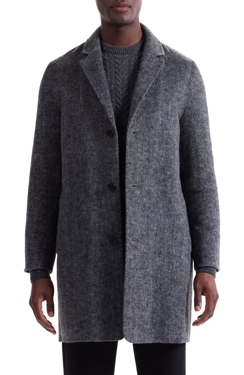 Bugatchi Herringbone Wool Blend Car Coat, Main, color, Black/ Grey