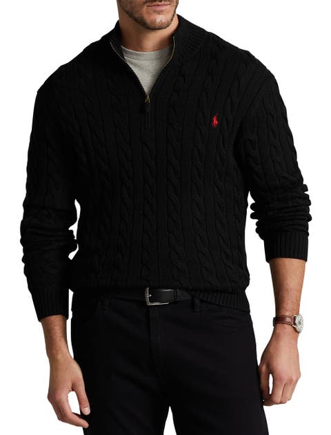 Big & Tall Polo Ralph Lauren Cable Knit Cotton 1/4-Zip Sweater