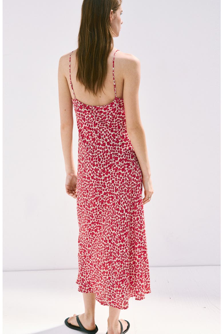 Printed V-Neck Slipdress, Alternate, color, RED/ECRU