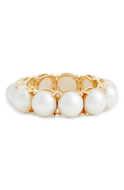 Faux Pearl Cabochon Stretch Bracelet
