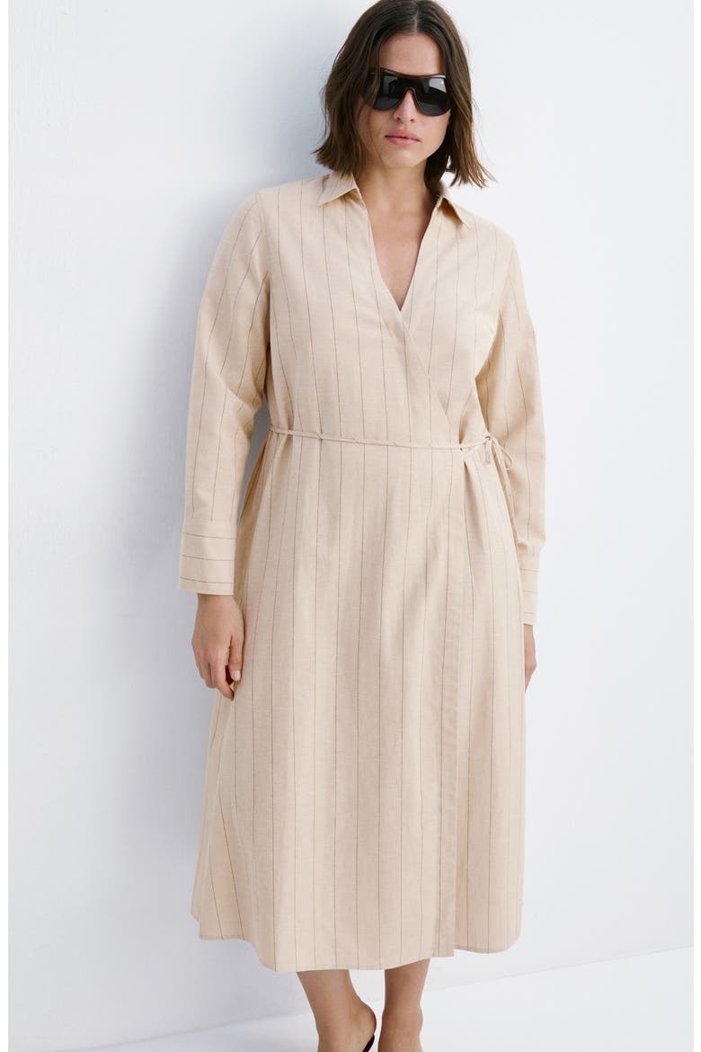 Stripe Wrap Front Shirtdress, Alternate, color, BROWN