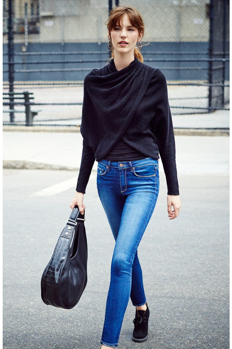 'Sugar' Faux Wrap Sweater, Alternate, color, BLACK