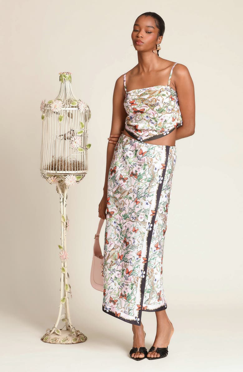 Avec Les Filles Asymmetric Faux Wrap Midi Skirt, Alternate, color, Pink Cheetah Scarf