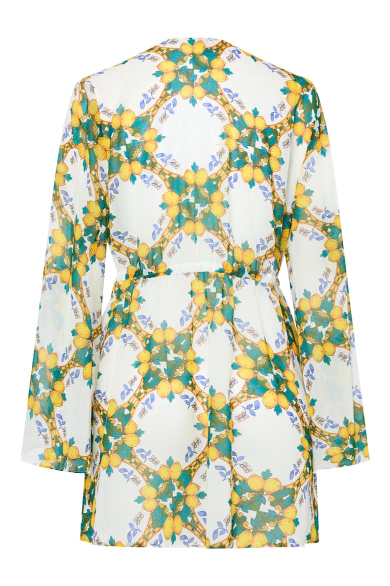 Jessie Lemon Tile Long Sleeve Cover-Up, Alternate, color, WHITE MULTI
