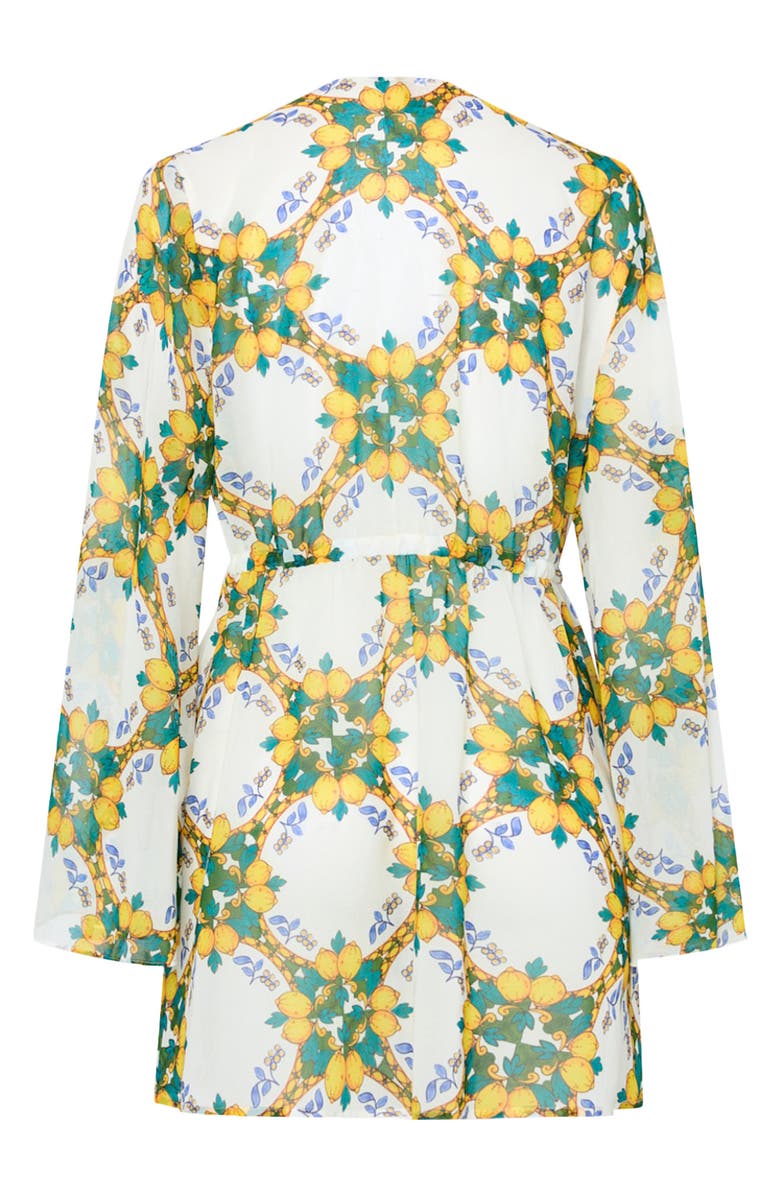 Milly Jessie Lemon Tile Long Sleeve Cover-Up, Alternate, color, White Multi