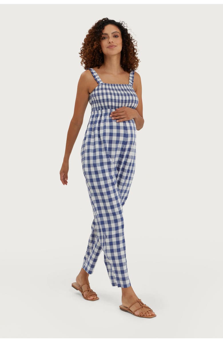 Nom Maternity Marais Maternity & Nursing Jumpsuit, Alternate, color, Navy White Plaid