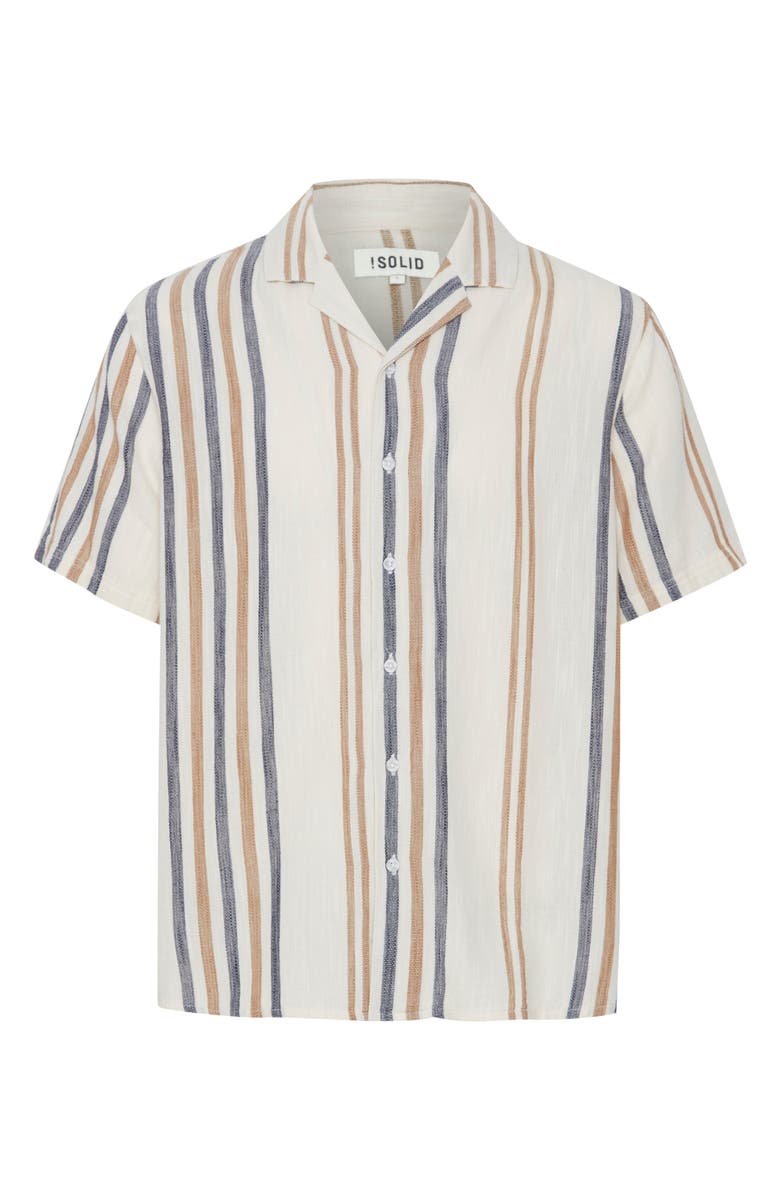 !SOLID Isai Stripe Linen Blend Camp Shirt, Main, color, Oatmeal