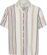!SOLID Isai Stripe Linen Blend Camp Shirt