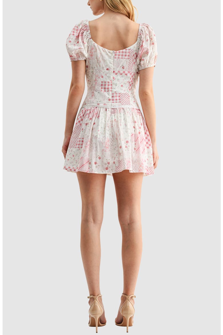 Patchwork Detail Embroidered Minidress, Alternate, color, IVORY RED PRINT