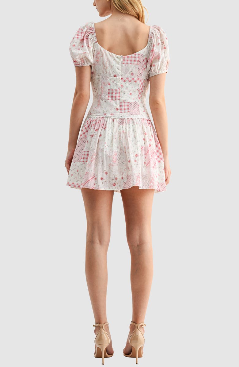 All in Favor Patchwork Detail Embroidered Minidress, Alternate, color, Ivory Red Print