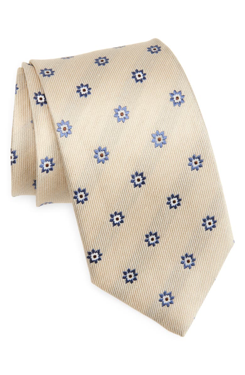 David Donahue Medallion Silk & Linen Tie, Main, color,