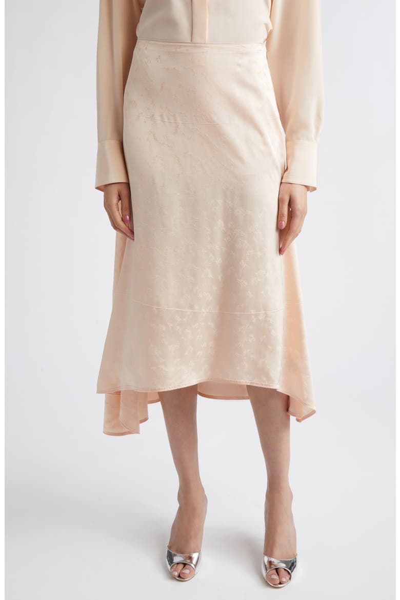 Floral Jacquard Asymmetric Satin Midi Skirt, Main, color, BLOSSOM