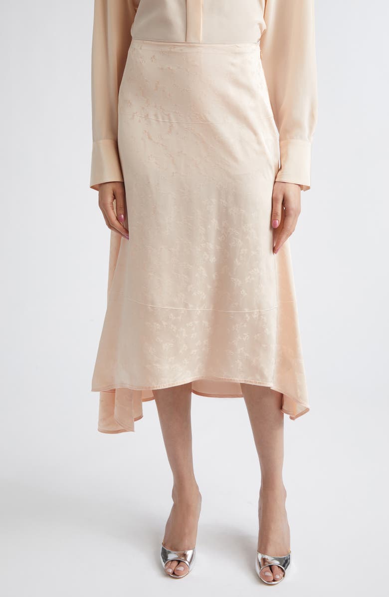 Victoria Beckham Floral Jacquard Asymmetric Satin Midi Skirt, Main, color, Blossom