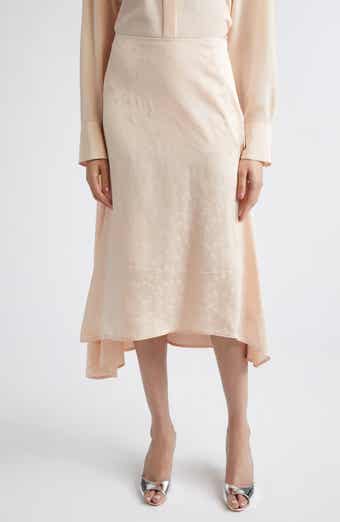 Floral Jacquard Asymmetric Satin Midi Skirt