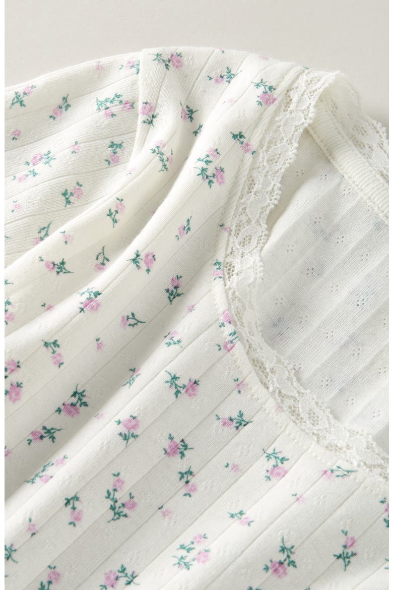Kids' Lace Trim Pointelle Top, Alternate, color, IVORY EGRET MINI ROSETTE