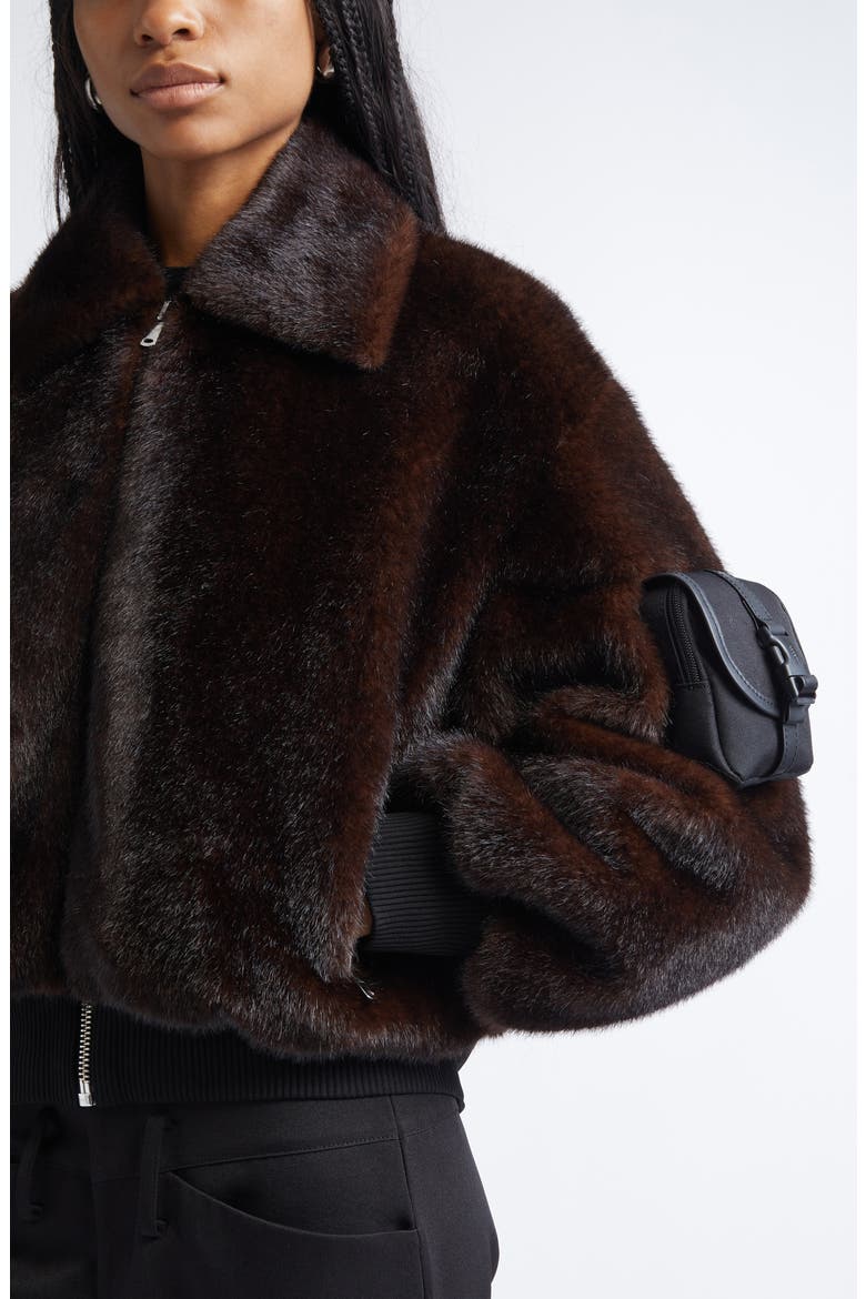 Faux Fur Bomber Jacket, Alternate, color, BROWN
