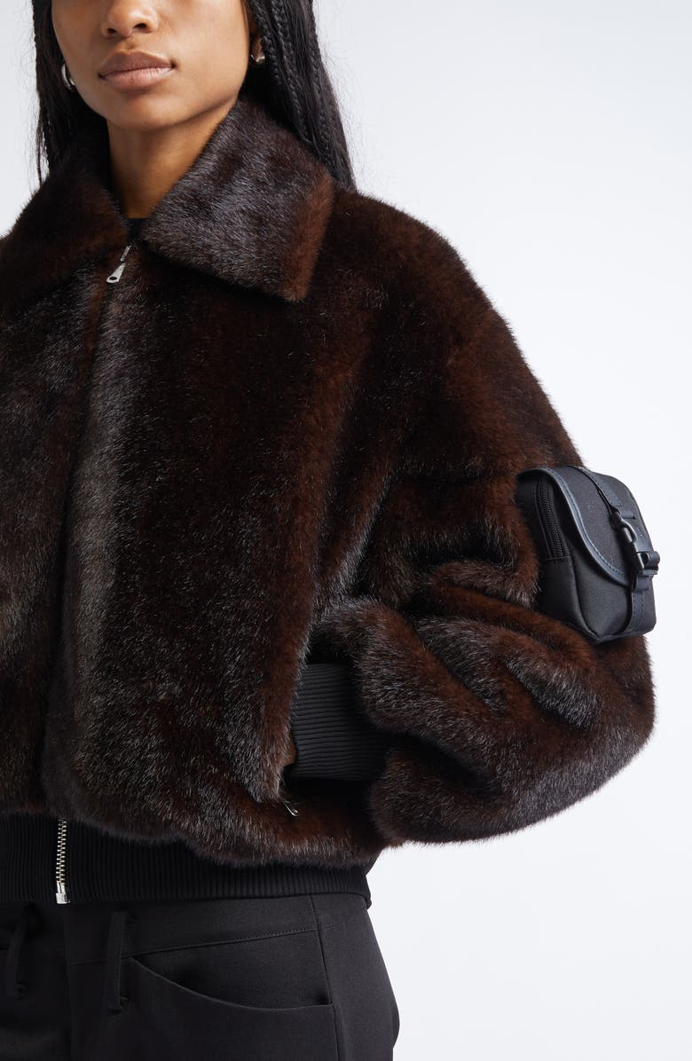 Coperni Faux Fur Bomber Jacket, Alternate, color, Brown