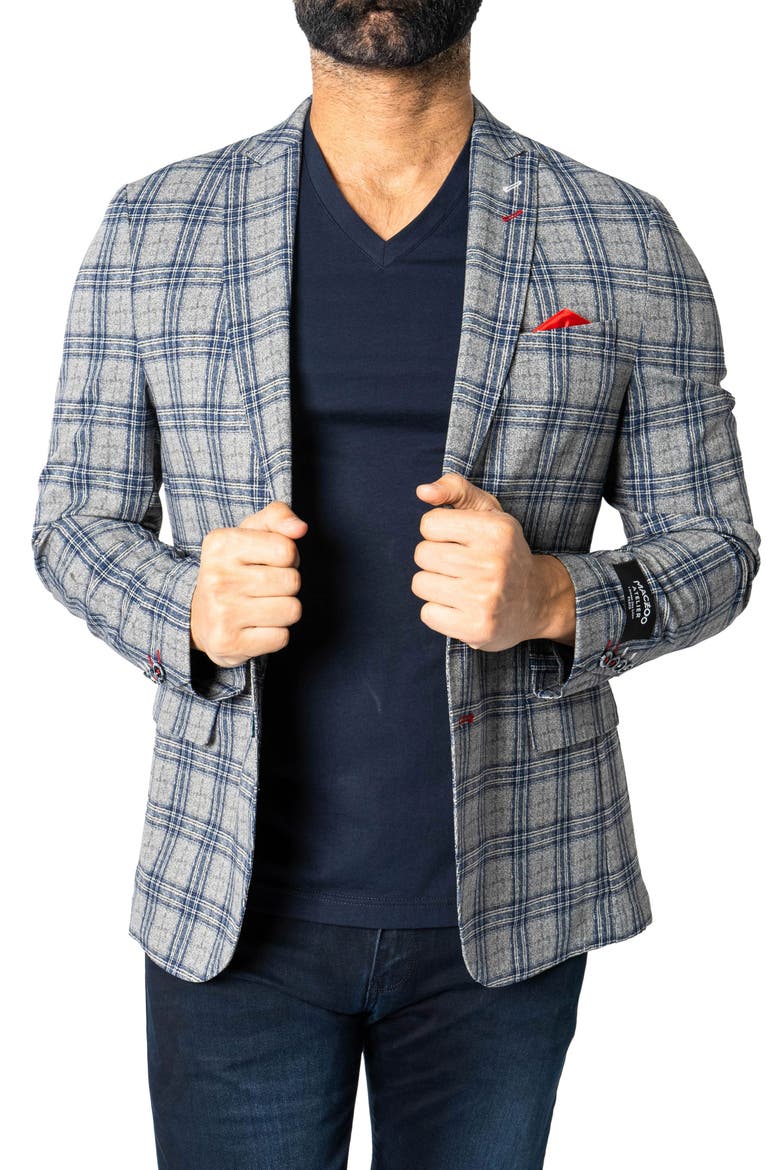 Descartes Unconstructed Plaid Cretian Blue Blazer, Alternate, color, BLUE