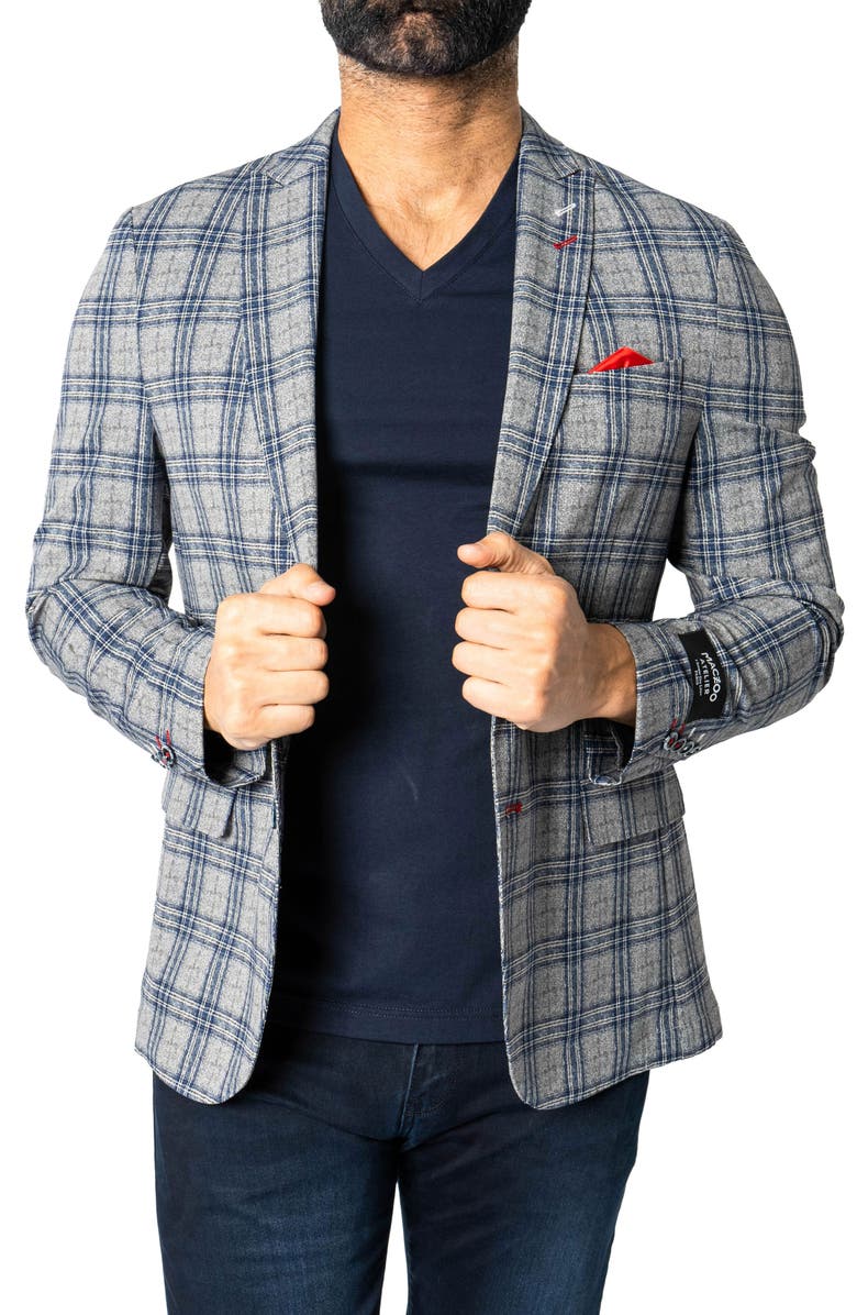Maceoo Descartes Unconstructed Plaid Cretian Blue Blazer, Alternate, color, Blue
