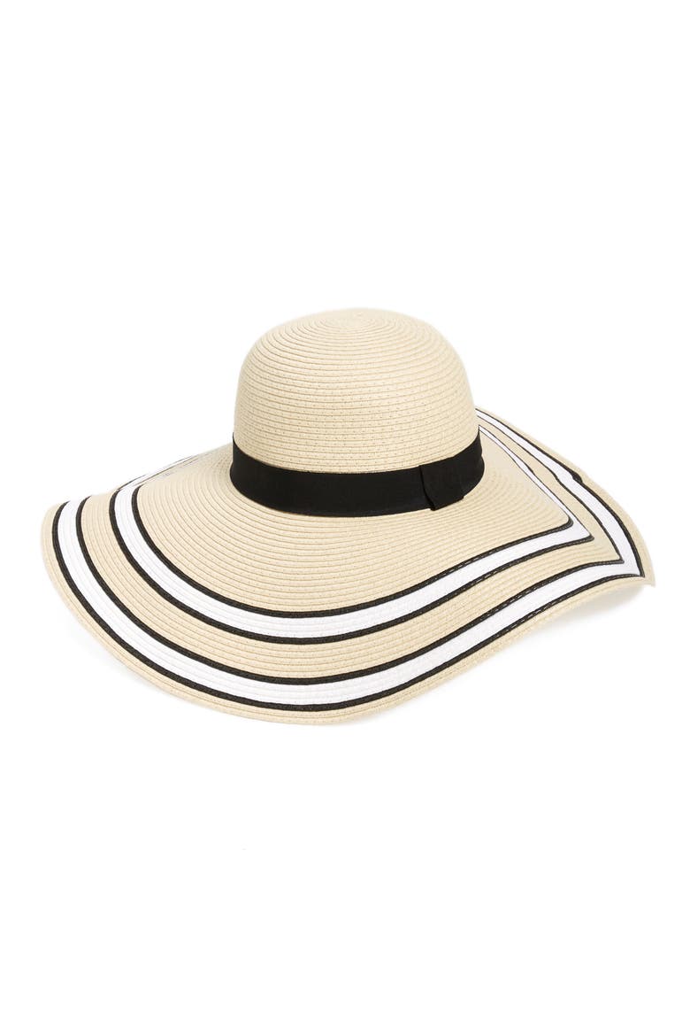 Stripe Floppy Brim Straw Hat, Main, color, NATURAL