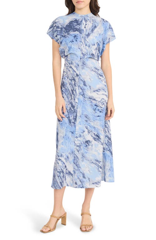 Luxely Print Drape Midi Dress In Lt Opal Grey/bel Air Blue