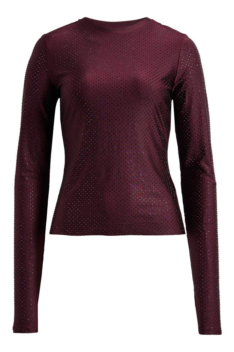 Kaylee Stud Accent Long Sleeve Mesh Top, Alternate, color, VINEYARD