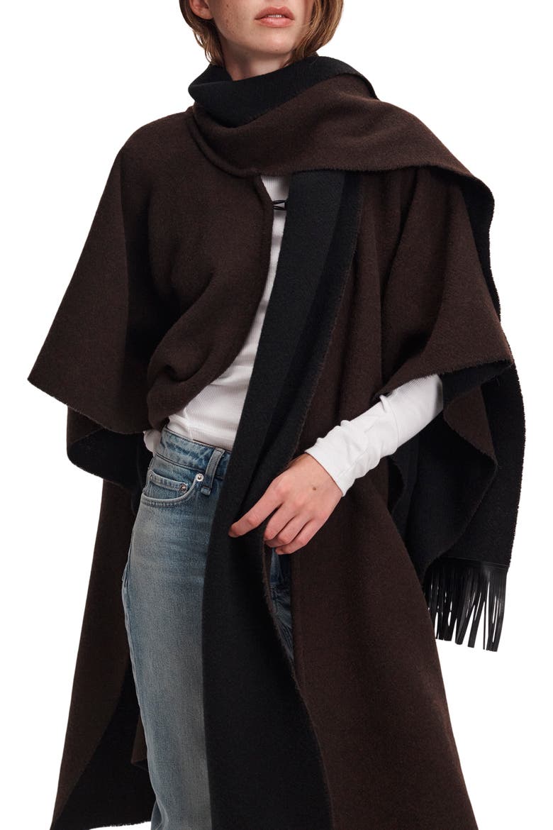 Brooke Wool Scarf Poncho, Alternate, color, DARK CHOCOLATE