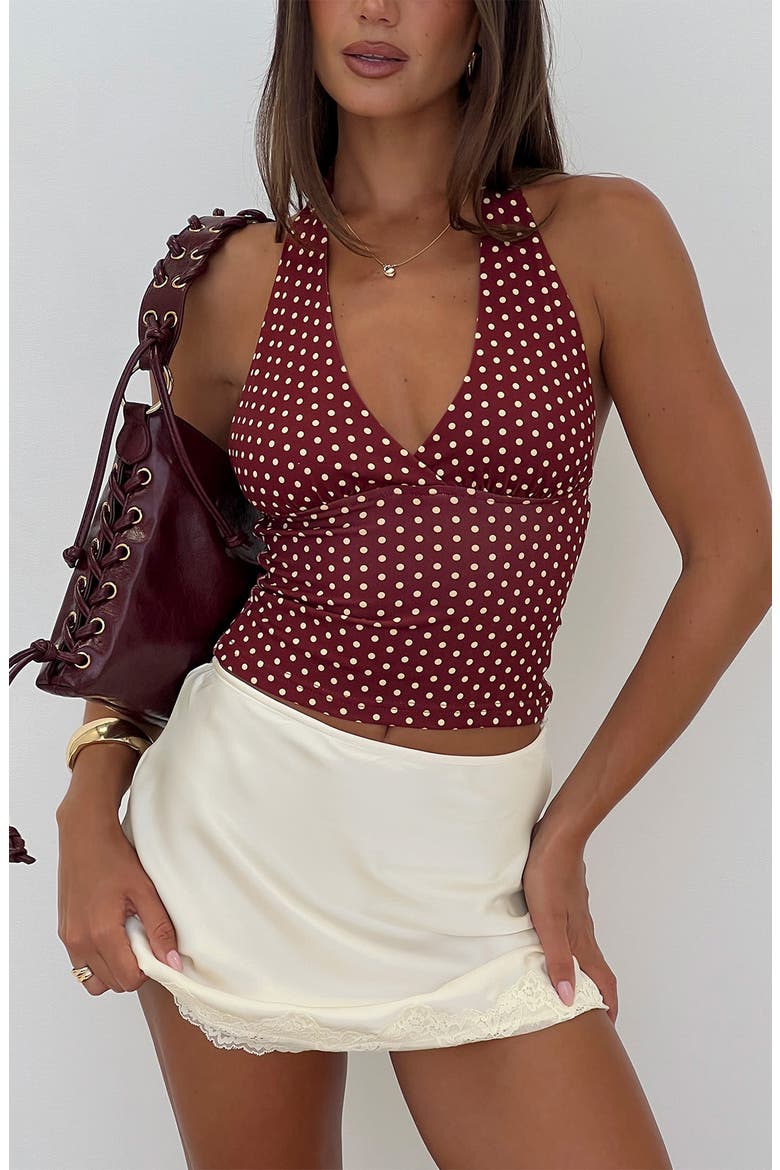Whimsy Polka Dot Halter Top, Alternate, color, BURGUNDY / LEMON POLKA