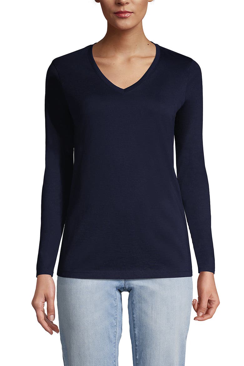 Supima Cotton Long Sleeve V-Neck T-Shirt, Alternate, color, Radiant Navy