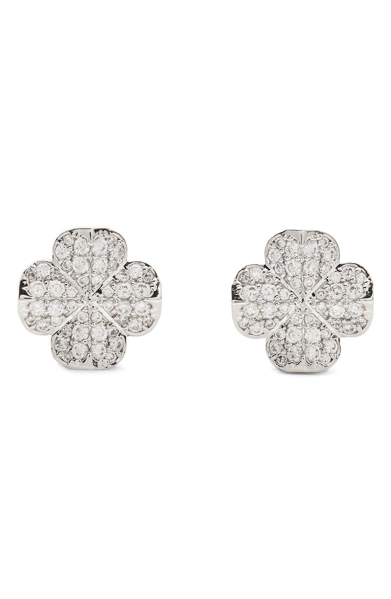 Kate Spade New York pavé flower stud earrings, Main, color, Clear/ Silver